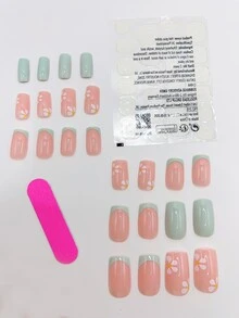 24入組短方形極簡純色假指甲連甲膠,適用於美甲 - 彩色 - 查看 2