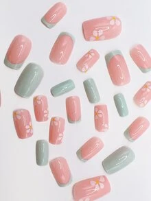 24入組短方形極簡純色假指甲連甲膠,適用於美甲 - 彩色 - 查看 3