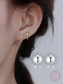 1雙時尚簡約風S925銀釘珠形狀百搭銀耳釘,合適的適用於女性日常穿著和辦公穿