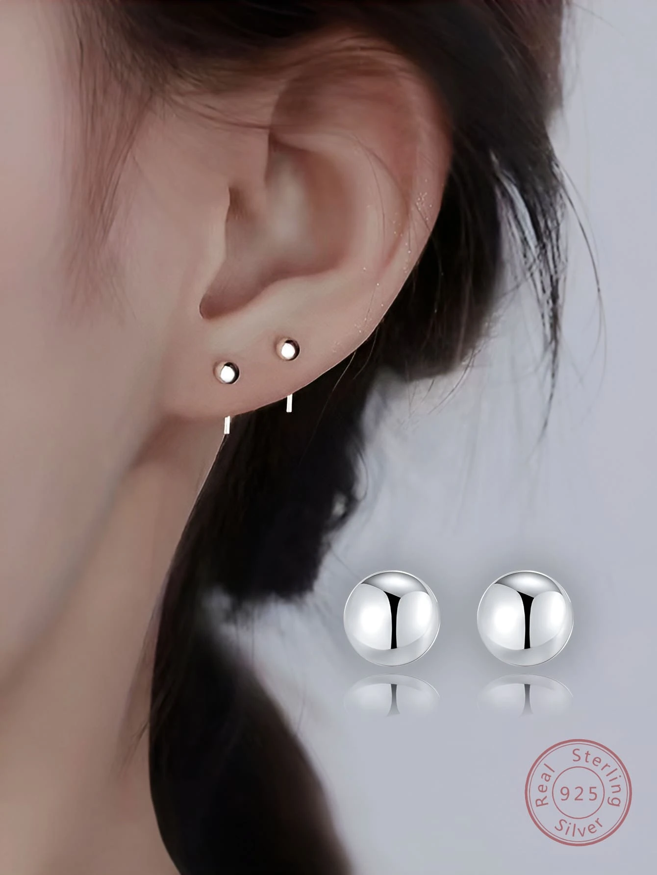 1雙時尚簡約風S925銀釘珠形狀百搭銀耳釘,合適的適用於女性日常穿著和辦公穿