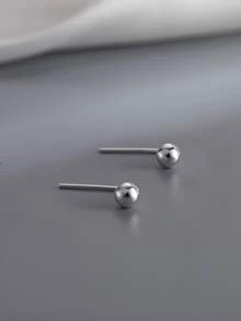 1雙時尚簡約風S925銀釘珠形狀百搭銀耳釘,合適的適用於女性日常穿著和辦公穿