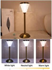 1pc Rechargeable Metal & Acrylic Adjustable Brightness Three Colors Decorative Table Lamp Or Desk Lamp - Nhiều màu - Xem 4