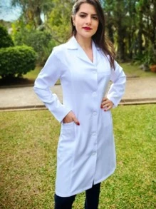 Jaleco Feminino Acinturado Oxford Hospitalar com 2 bolsos Faculdade  Escola Salão de Beleza - Branco - Visão 1