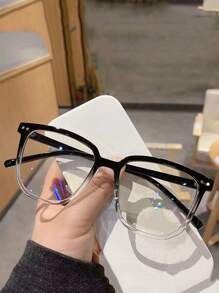 1pc Unisex Black & White Ombre Color Large Frame Clear Lens Glasses - Clear - View 2
