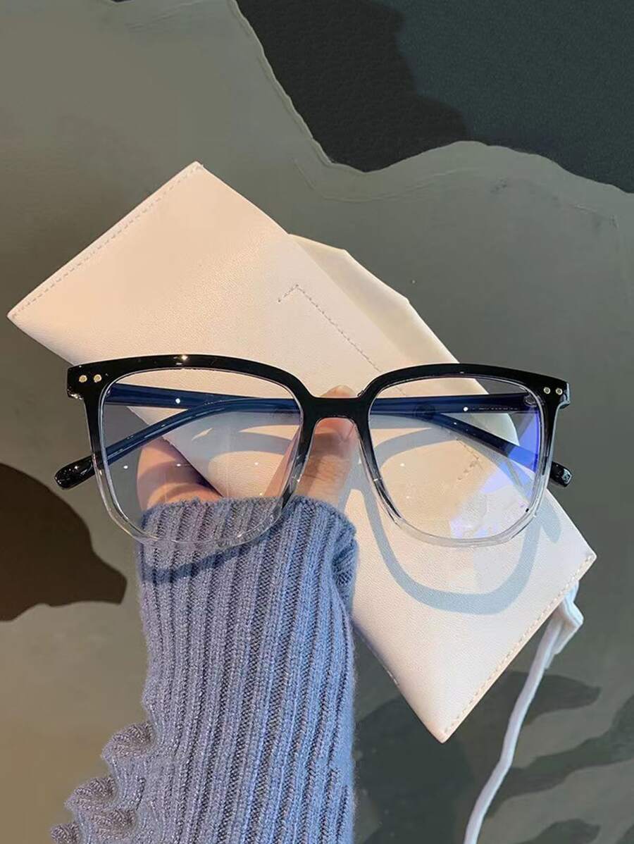 1pc Unisex Black & White Ombre Color Large Frame Clear Lens Glasses - Clear - View 1