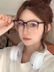 1pc Unisex Black & White Ombre Color Large Frame Clear Lens Glasses - Clear - View 3