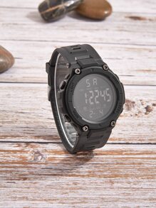 Poshi 1入男士戶外運動手錶帶鬧鐘,秒表,多功能led電子手錶,適合登山,遠足或露營活動 - 黑色 - 查看 4