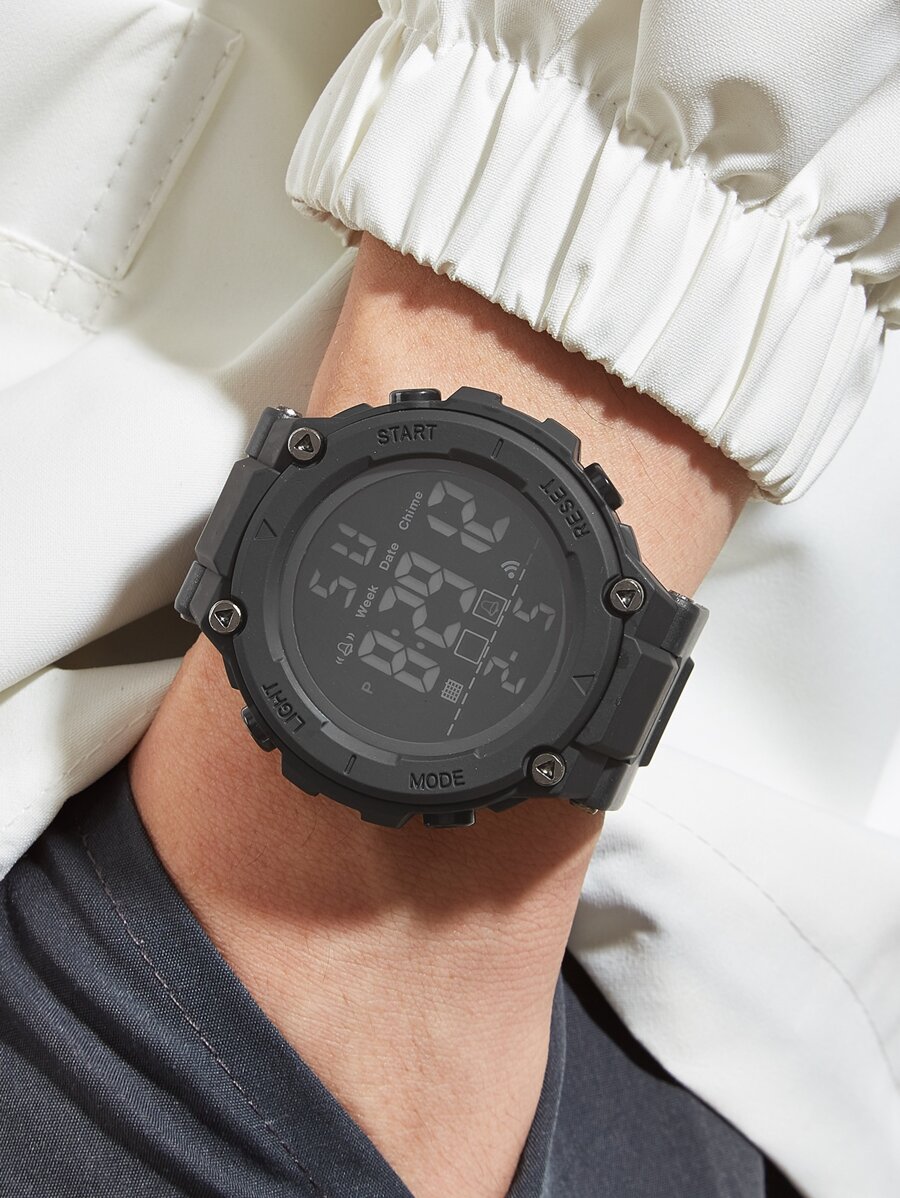 Poshi 1入男士戶外運動手錶帶鬧鐘,秒表,多功能led電子手錶,適合登山,遠足或露營活動 - 黑色 - 查看 1