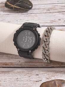 Poshi 1入男士戶外運動手錶帶鬧鐘,秒表,多功能led電子手錶,適合登山,遠足或露營活動 - 黑色 - 查看 5