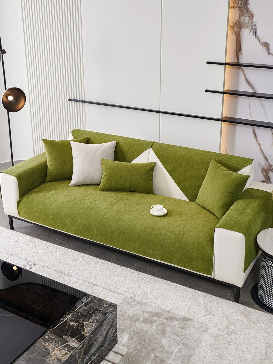 1件橄欖綠色簡約風格客廳/書房沙發套,防寵物,全年適用,防滑家用沙發套 - 橄欖綠 - 查看 1