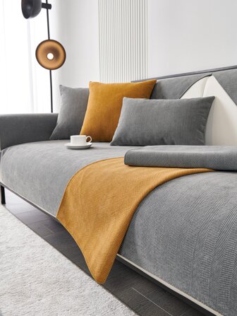 1pc Dark Gray Simple Style Sofa Cover For Living Room, Study Room, Pet-proof, Four Season General Purpose, Anti-slip, Home Use