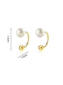 ELSEDES 1 对复古风格 S925 银 U 形镶嵌淡水珍珠耳环，简约时尚女士日常/办公室佩戴 - 金色 - 查看 10