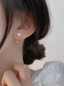 ELSEDES 1 对复古风格 S925 银 U 形镶嵌淡水珍珠耳环，简约时尚女士日常/办公室佩戴 - 金色 - 查看 5