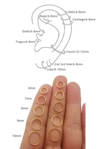 5pairs Small Hoop Earrings, Gold Color, 18 Gauge, 6/7/8/9/10mm - Gold - View 8