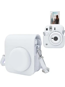 Instant Mini 12 Case Compatible For Mini 12/ Mini 12 Camera - PU Leather Protective Case Cover Bag With Adjustable Shoulder Strap- Clay White