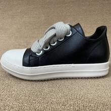 男女通用黑色低帮厚系带厚底休闲运动鞋 - 黑色 - 查看 7