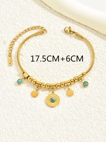 1pc Stainless Steel Geometric Pattern Turquoise Bracelet - Multicolor - View 4
