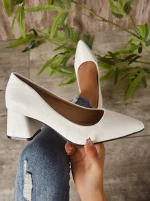 Basic Pointed Toe Chunky Heel Women's High Heel Pumps