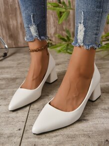 Basic Pointed Toe Chunky Heel Women's High Heel Pumps