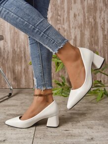 Basic Pointed Toe Chunky Heel Women's High Heel Pumps