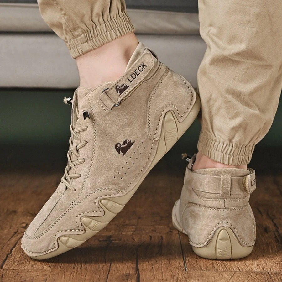 男士卡其色高幫運動&閒暇鞋帶柔軟的舒服的馬丁靴減震平底真絲表面運動鞋