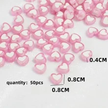 Yiwu Qiyou Accessories Co., LTD 50pcs/Pack Pink Heart Shaped Acrylic Beads, Valentine's Day - Pink - View 3