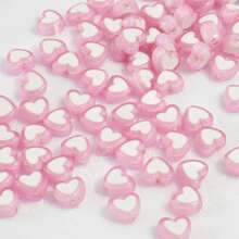 Yiwu Qiyou Accessories Co., LTD 50pcs/Pack Pink Heart Shaped Acrylic Beads, Valentine's Day - Pink - View 4