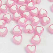 Yiwu Qiyou Accessories Co., LTD 50pcs/Pack Pink Heart Shaped Acrylic Beads, Valentine's Day - Pink - View 2