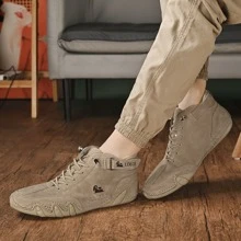 男士卡其色高幫運動&閒暇鞋帶柔軟的舒服的馬丁靴減震平底真絲表面運動鞋