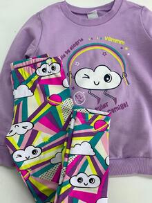 CONJUNTO MALWEE MOLETOM INFANTIL MENINA FLANELADO DIA DE ALEGRIA - Lavanda - Visão 2