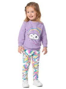 CONJUNTO MALWEE MOLETOM INFANTIL MENINA FLANELADO DIA DE ALEGRIA - Lavanda - Visão 1