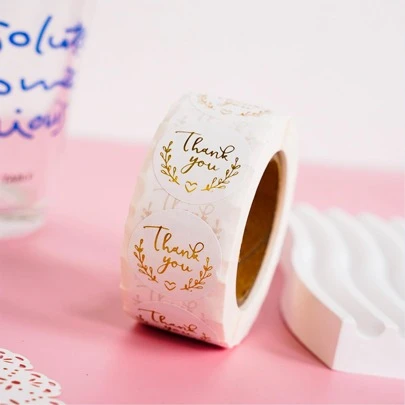 1 Roll 500pcs, 1 Inch Thank You Stickers, Letter & Floral Print Label Stickers, Thanksgiving Gift Sticker, Wedding Gift Sticker, Package Sticker, Sticker For Gift Wrapping, Envelope Sealing, Card, DIY Decorations, Sealing Sticker For Home Decor, Gift Decor, Holiday And Party Decor, Multiple Colors Available, Christmas Valentine Day