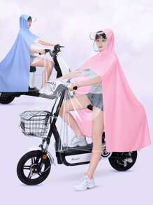 1入親子風格電單車雨衣,男女同款摩托車母子透明長款防水雨衣,帶帽子和長袖 - 紫色 - 查看 3