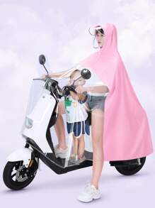 1入親子風格電單車雨衣,男女同款摩托車母子透明長款防水雨衣,帶帽子和長袖 - 紫色 - 查看 2