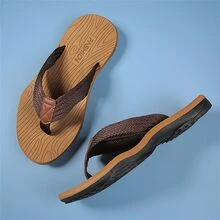 男士沙灘拖鞋涼鞋,帶有橡膠鞋面的時尚技術拖鞋,適用於休閒戶外人字拖,輕便耐磨防滑除臭運動涼鞋,新品上市 - 卡其色 - 查看 2