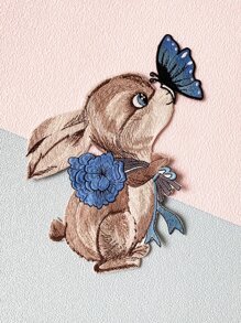 1 pièce Autocollant en patch de tissu brodé de lapin, applique de broderie d'animal de dessin animé, badge brodé DIY, matériel de couture
