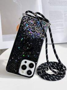 Coque De Téléphone Portable À Sequins Avec Lanière - Noir - Voir 5