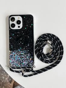 Coque De Téléphone Portable À Sequins Avec Lanière - Noir - Voir 7