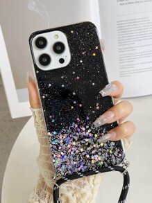 Coque De Téléphone Portable À Sequins Avec Lanière - Noir - Voir 3