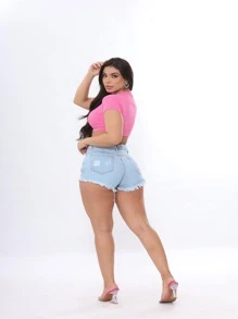 Women Denim Shorts - Light Wash - View 4