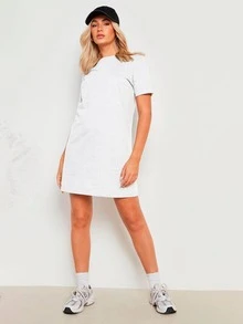 Slim Fitness SLM Oversized Summer Plain Basic Slim Fitness T-Shirt Dress - trắng - Xem 3