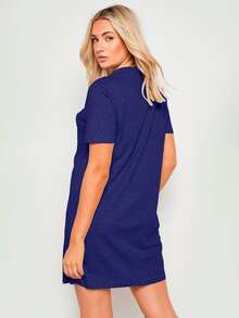 Slim Fitness SLM Oversized Summer Plain Basic Slim Fitness T-Shirt Dress - 藏蓝色 - 查看 2