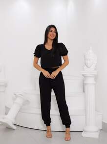 Women Two-piece Outfits - màu đen - Xem 1