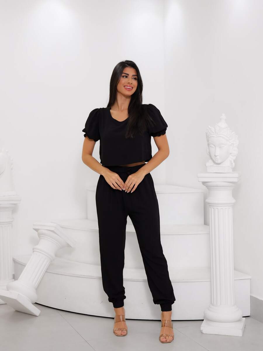 Women Two-piece Outfits - màu đen - Xem 1