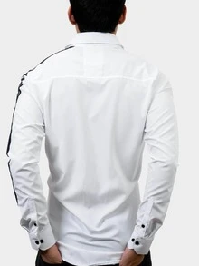 Camisa Hombre Casual Slim Fit Blanca Con Doble Raya Negra - Negro - Ver 3