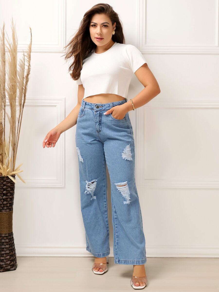 Women Jeans - 中等水洗藍 - 查看 1