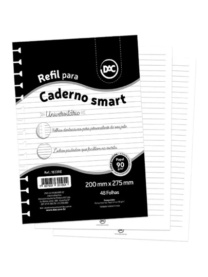 Refil Pautado Universitário para Caderno Inteligente 48 Folhas Dac