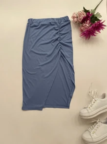 falda con abertura plisada en pierna - Azul - Ver 3