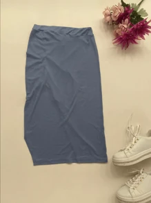 falda con abertura plisada en pierna - Azul - Ver 4