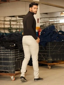 Urban Zone Jeans Calça Masculina tipo Alfaiataria Sarja Brim Slim Fit com Elastano - Bege - Visão 2